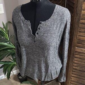 SO Charcoal Button-Detail Long Sleeve Top